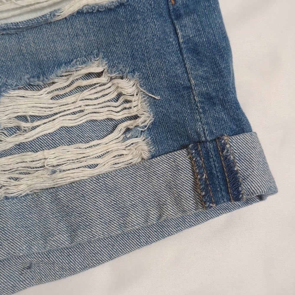 7 for All Mankind Distressed Denim Shorts, Color Blue Size 25 - Picture 6 of 15